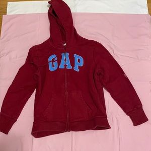 red Gap zip hoodie with light blue logo, size XL